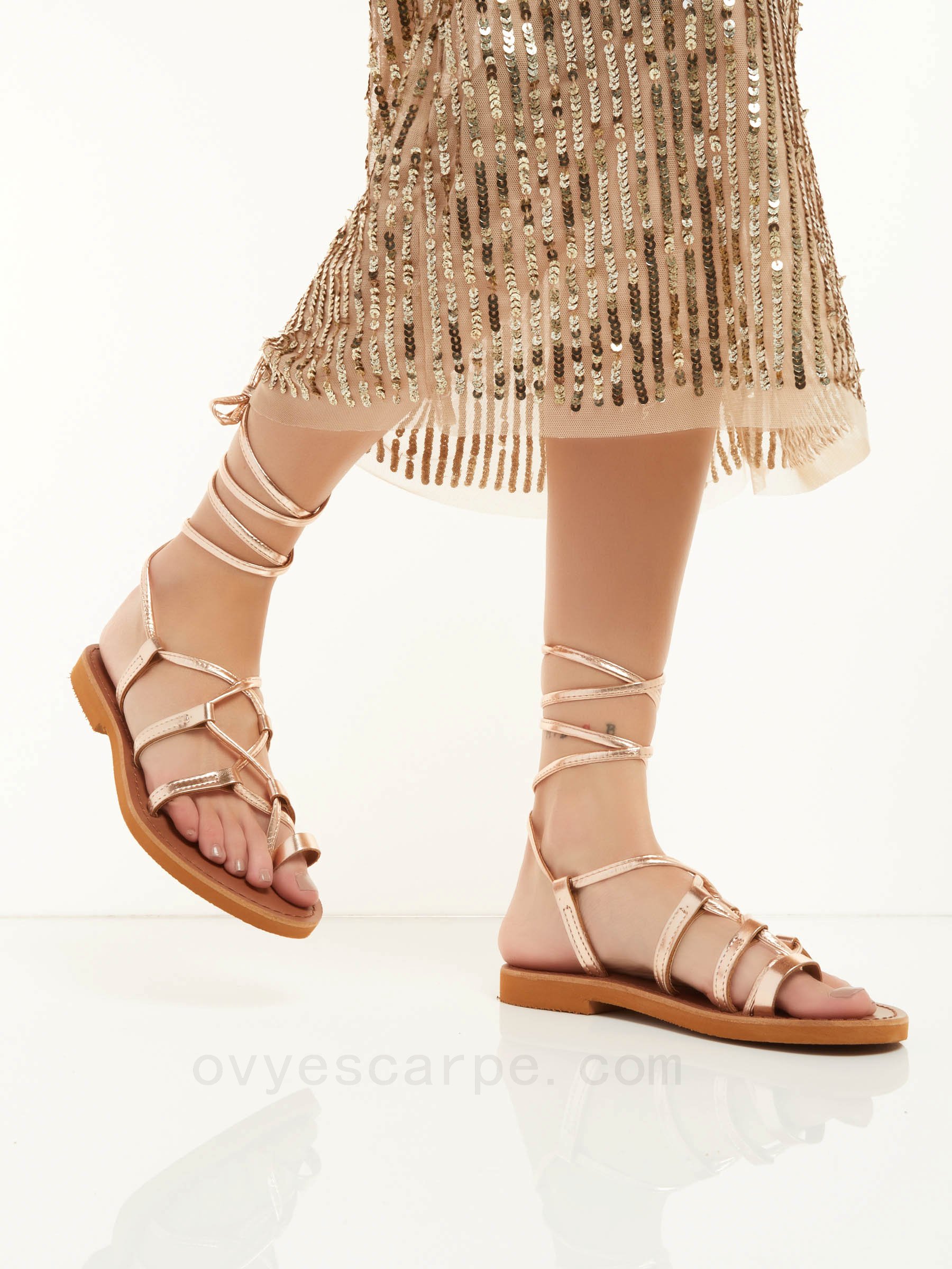 (image for) Saldi Laminated Flat Greek Sandals F08161027-0705 ovye scarpe shop online